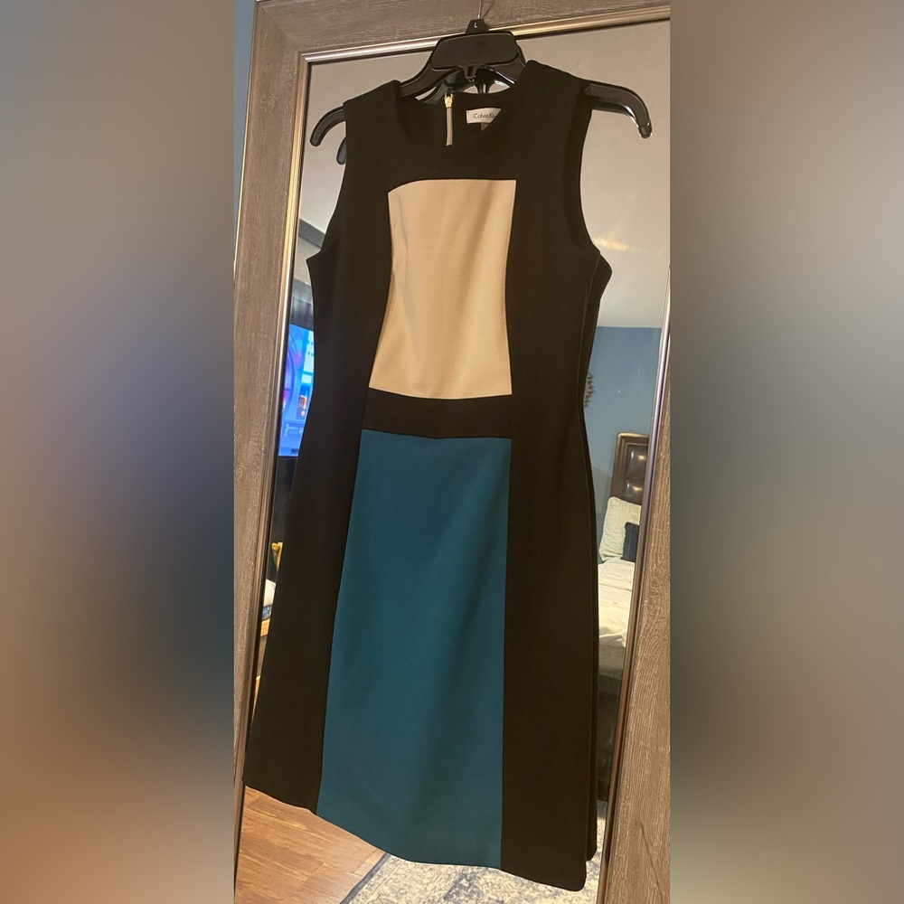 Calvin Klein Black and Teal Mini Dress